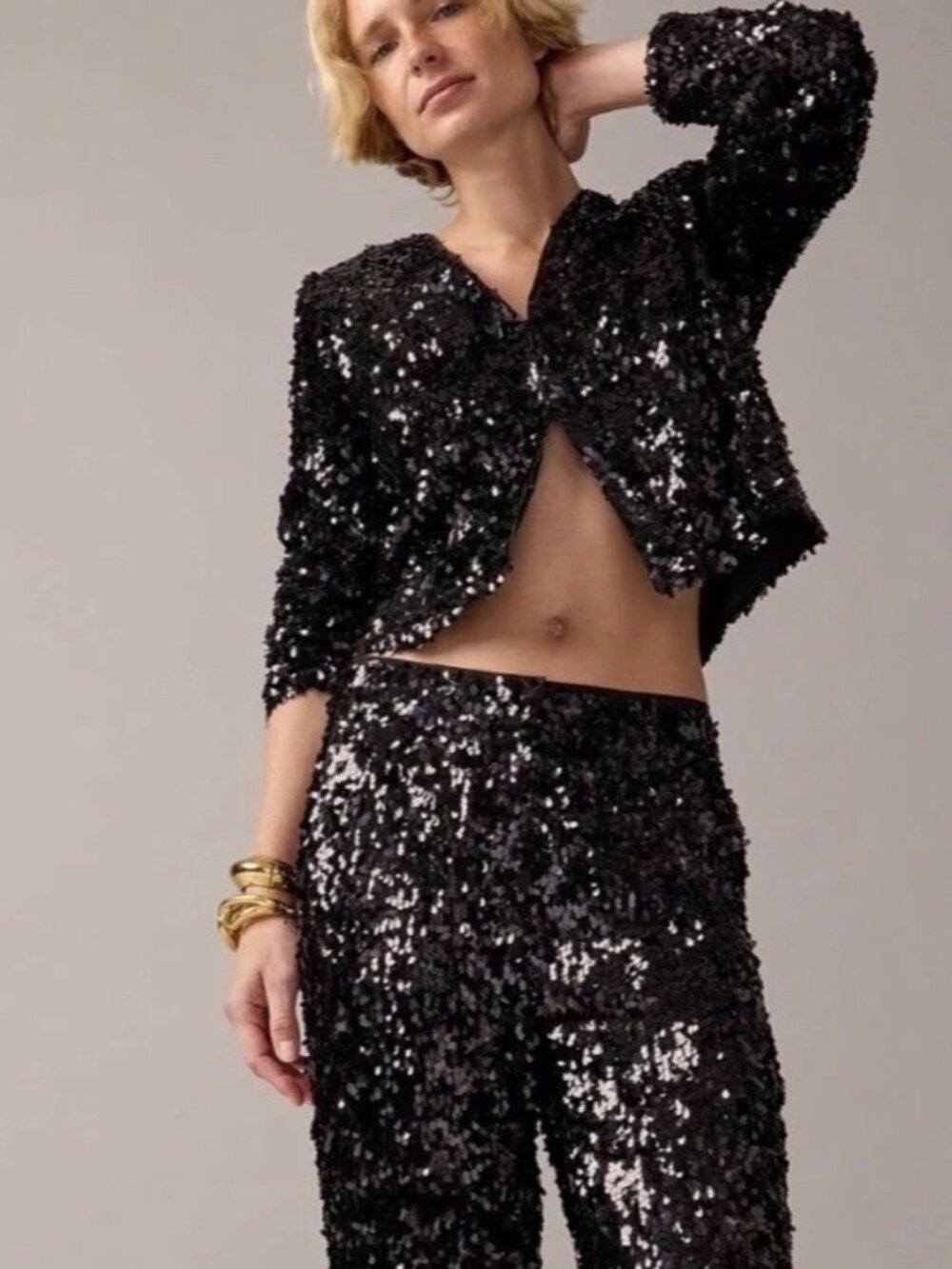 NWT J.Crew Collection Sequin Lady Jacket in Black V-neck Cropped Topper 12